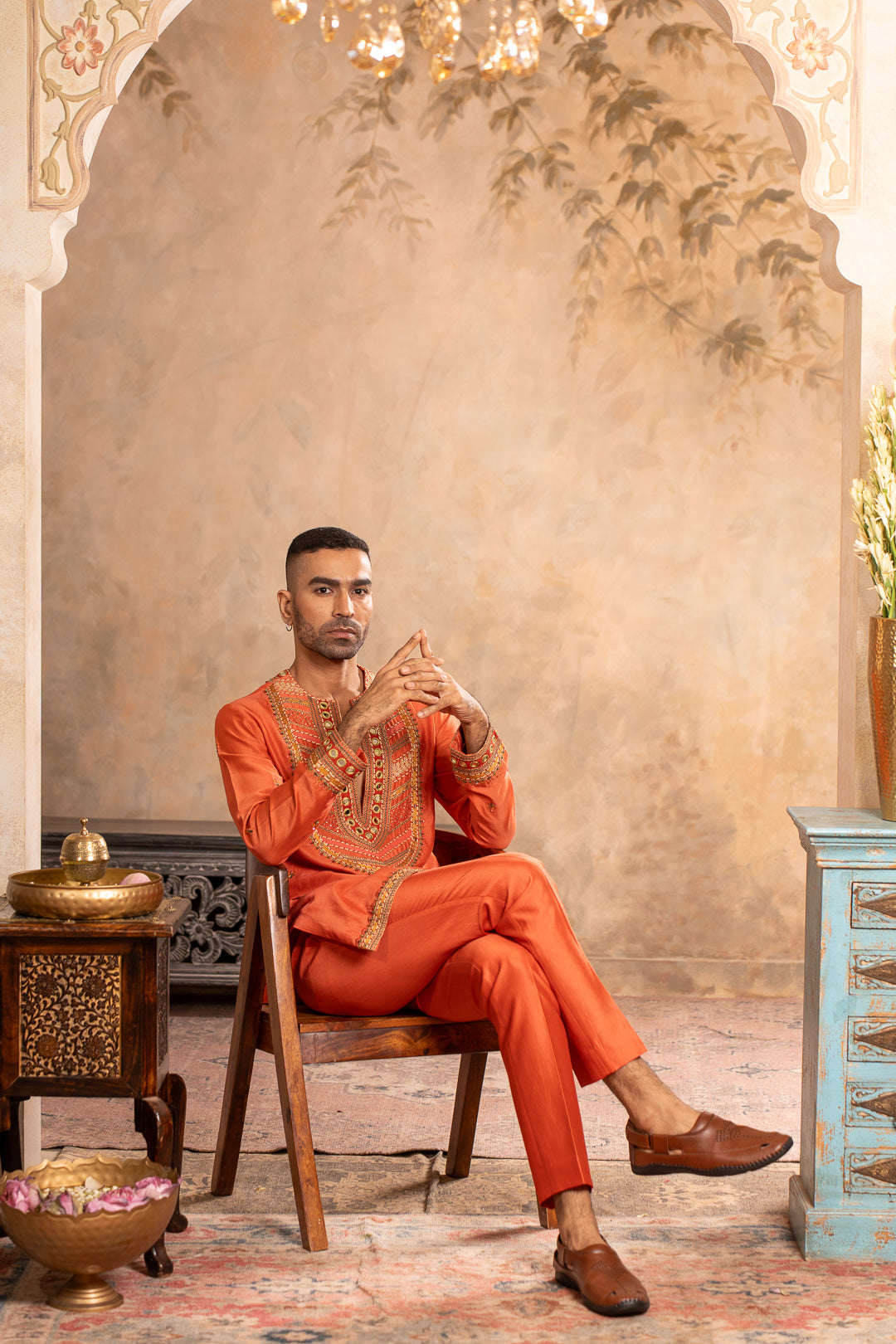TEJ PEACH ORANGE  KURTA SET