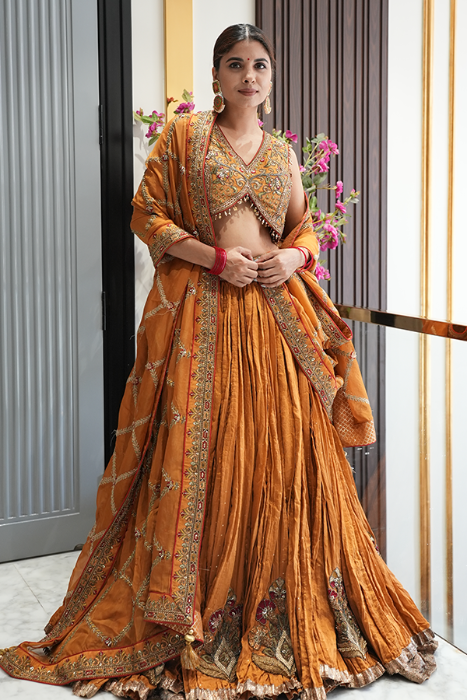 Shweta sharma Jain In Vritika Mustard Lehenga Set
