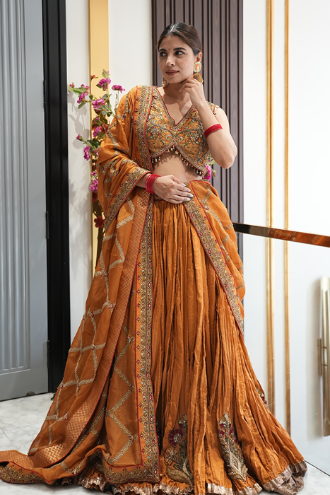 Shweta sharma Jain In Vritika Mustard Lehenga Set