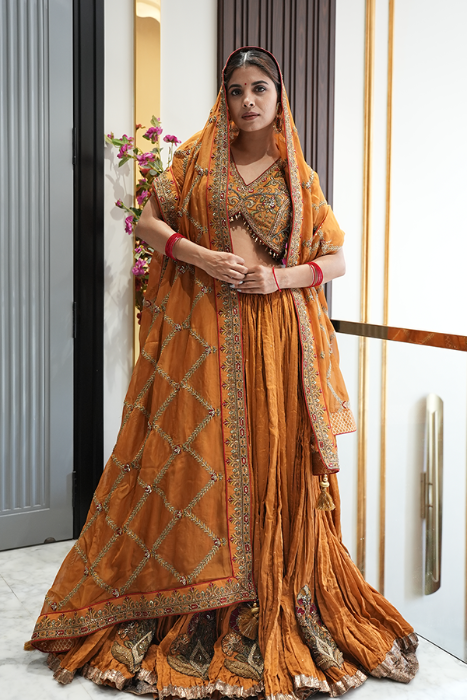 Shweta sharma Jain In Vritika Mustard Lehenga Set