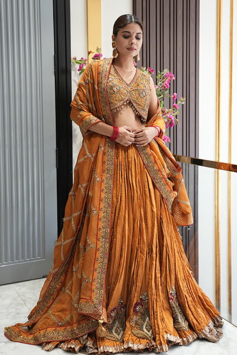 Shweta sharma Jain In Vritika Mustard Lehenga Set