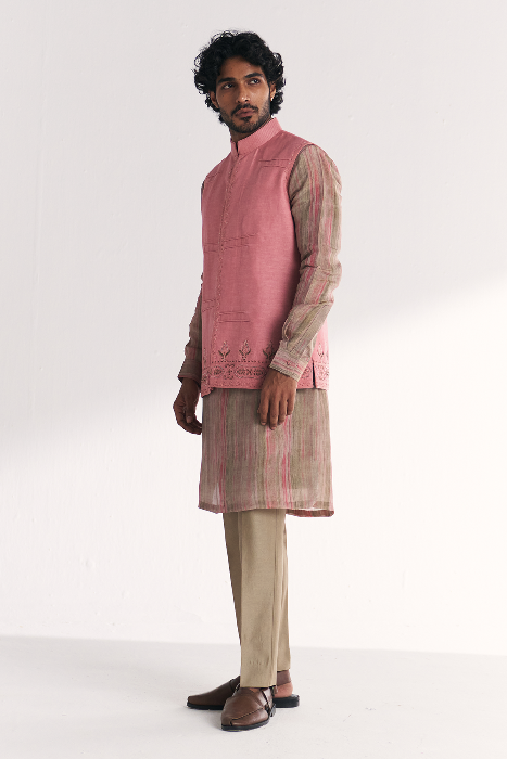 Dino Pink Nehru Jacket Set