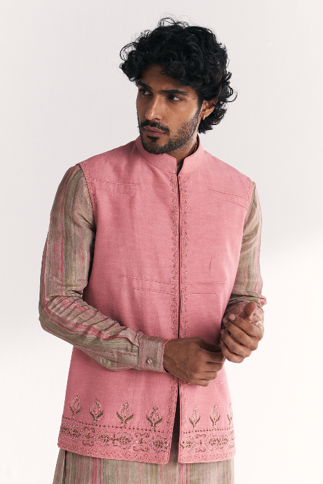Dino Pink Nehru Jacket Set