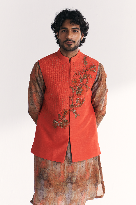 Chandan Tangerine Nehru Jacket Set