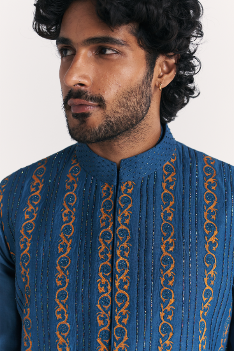 Shahid Blue Nehru Jacket Set