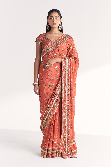 Jannat Tangerine Saree