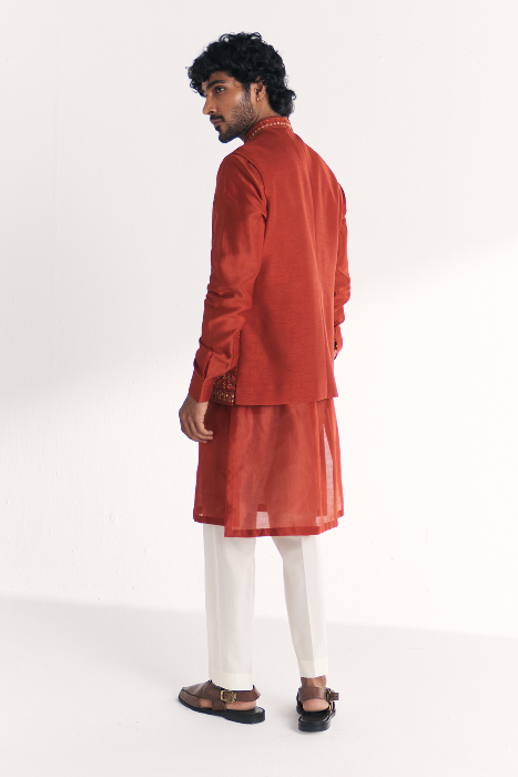 Shamsi Rust Nehru Jacket Set