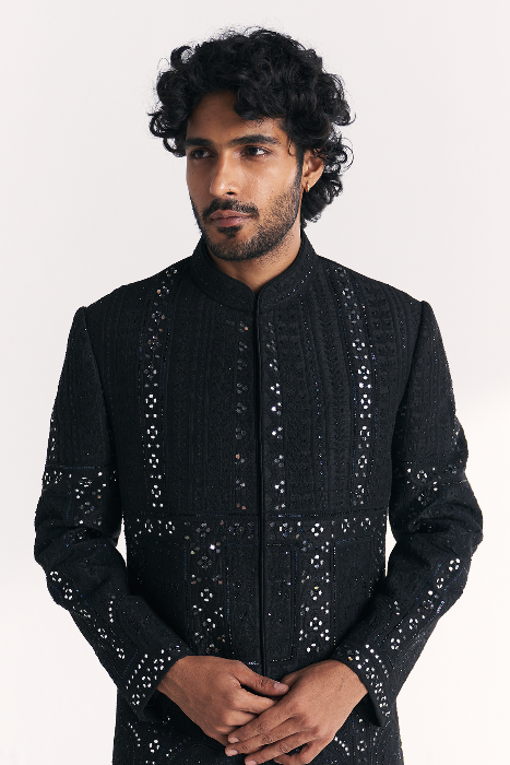 Kunj Black Achkan Set