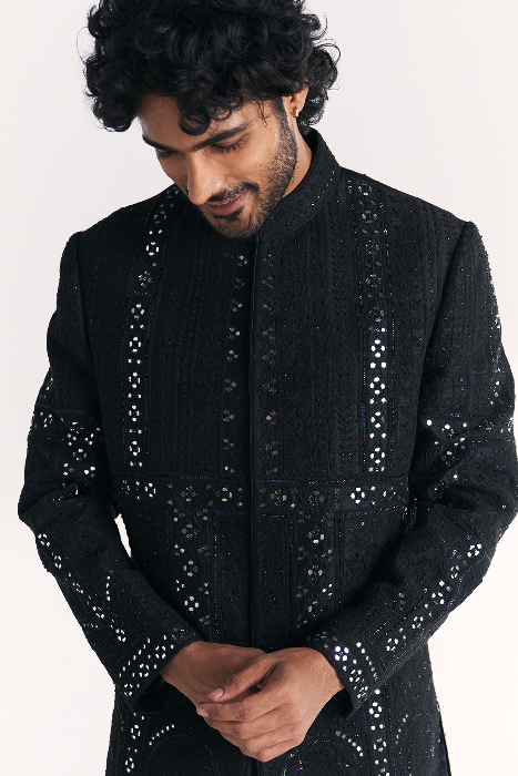 Kunj Black Achkan Set