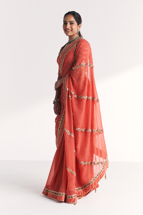 Rimjhim Tangerine Saree