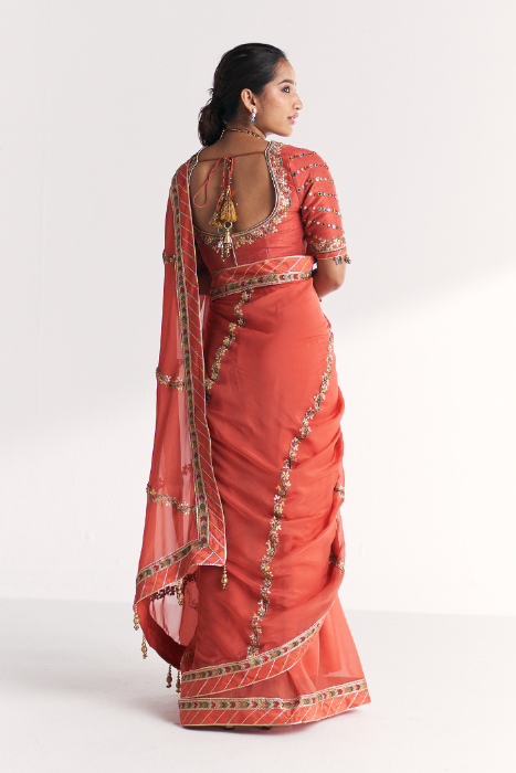 Rimjhim Tangerine Saree