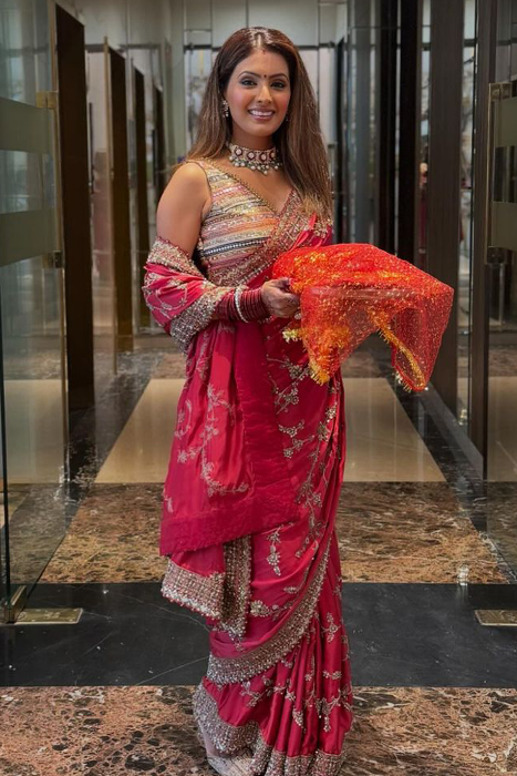 Geeta Basra In Aastha:luxurious Red Silk Saree