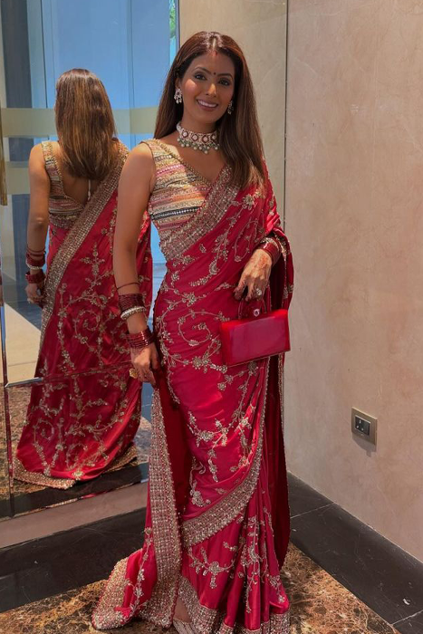 Geeta Basra In Aastha:luxurious Red Silk Saree