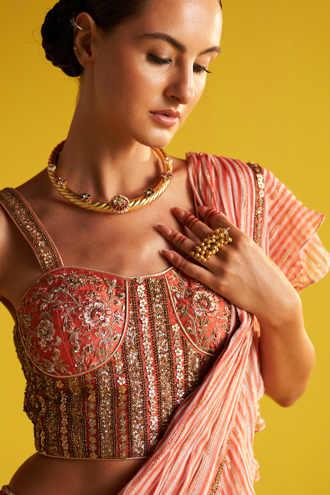 ESHA PEACH SAREE SET