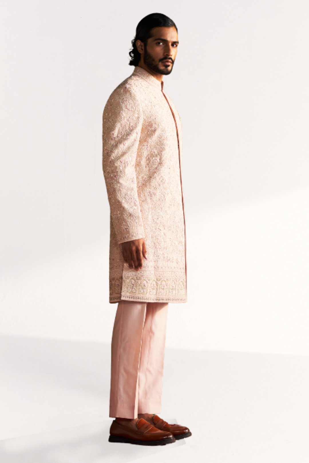 Lakshay Peach Achkan Set