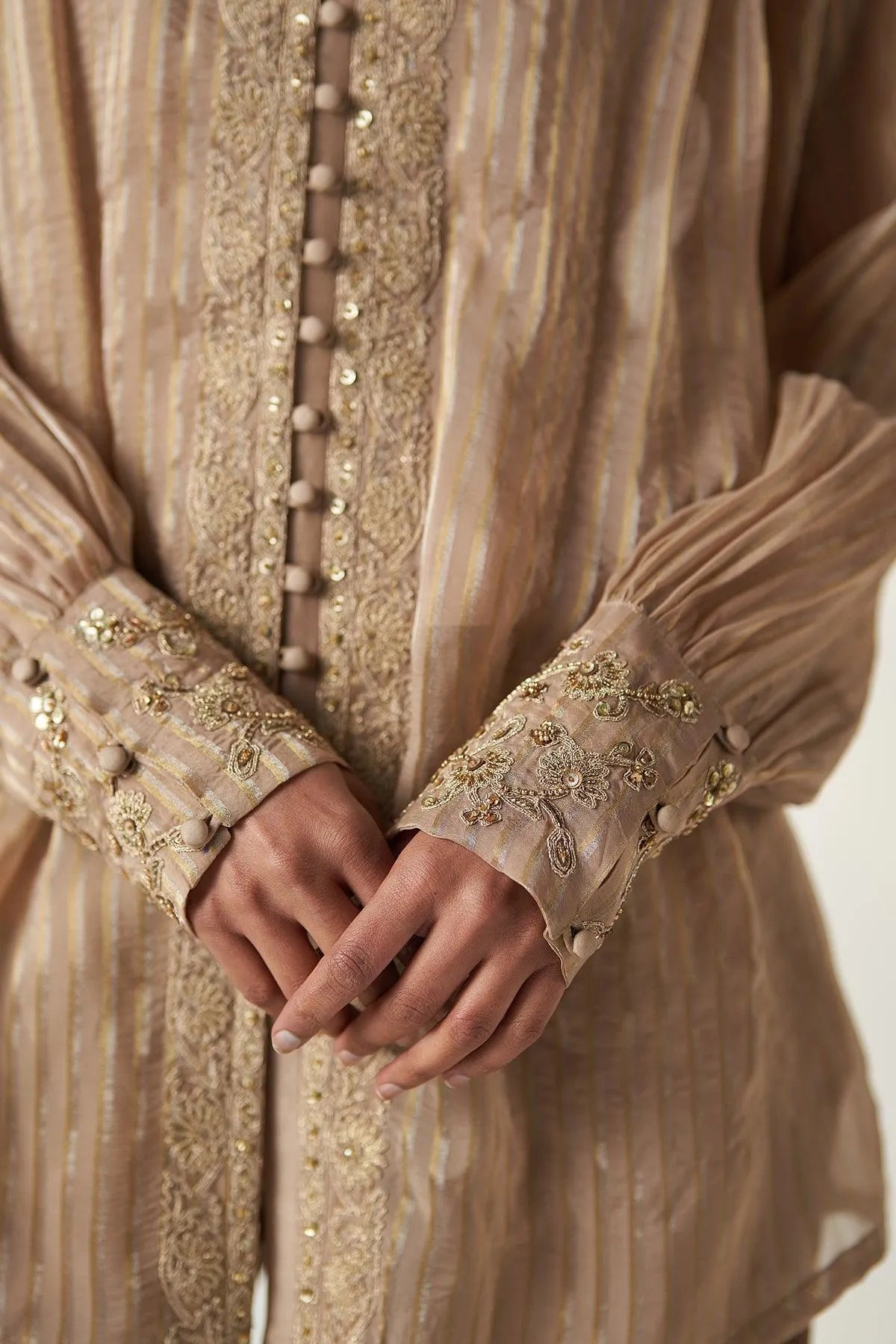 aakriti-and-anushka-in-oorvi-fawn-shirt-pant-set-studio-bagechaa-5 - Studio Bagechaa