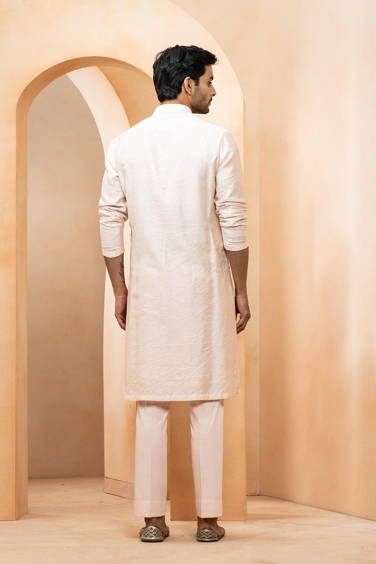 Ashar Chanderi & Fine Silk Nehru Jacket set - Studio Bagechaa