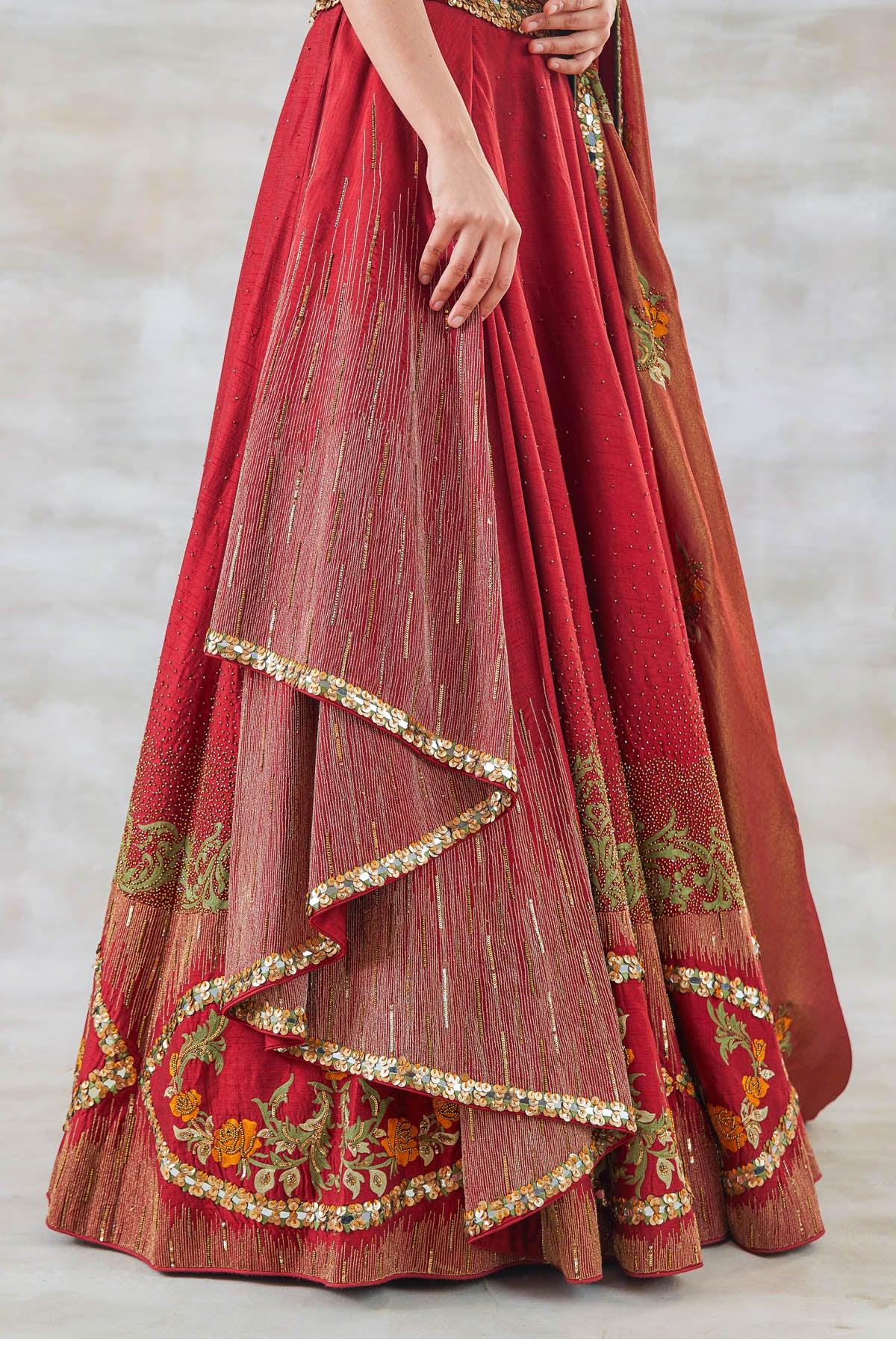 Gulab Aari and Resham Embroidery Lehenga - Studio Bagechaa