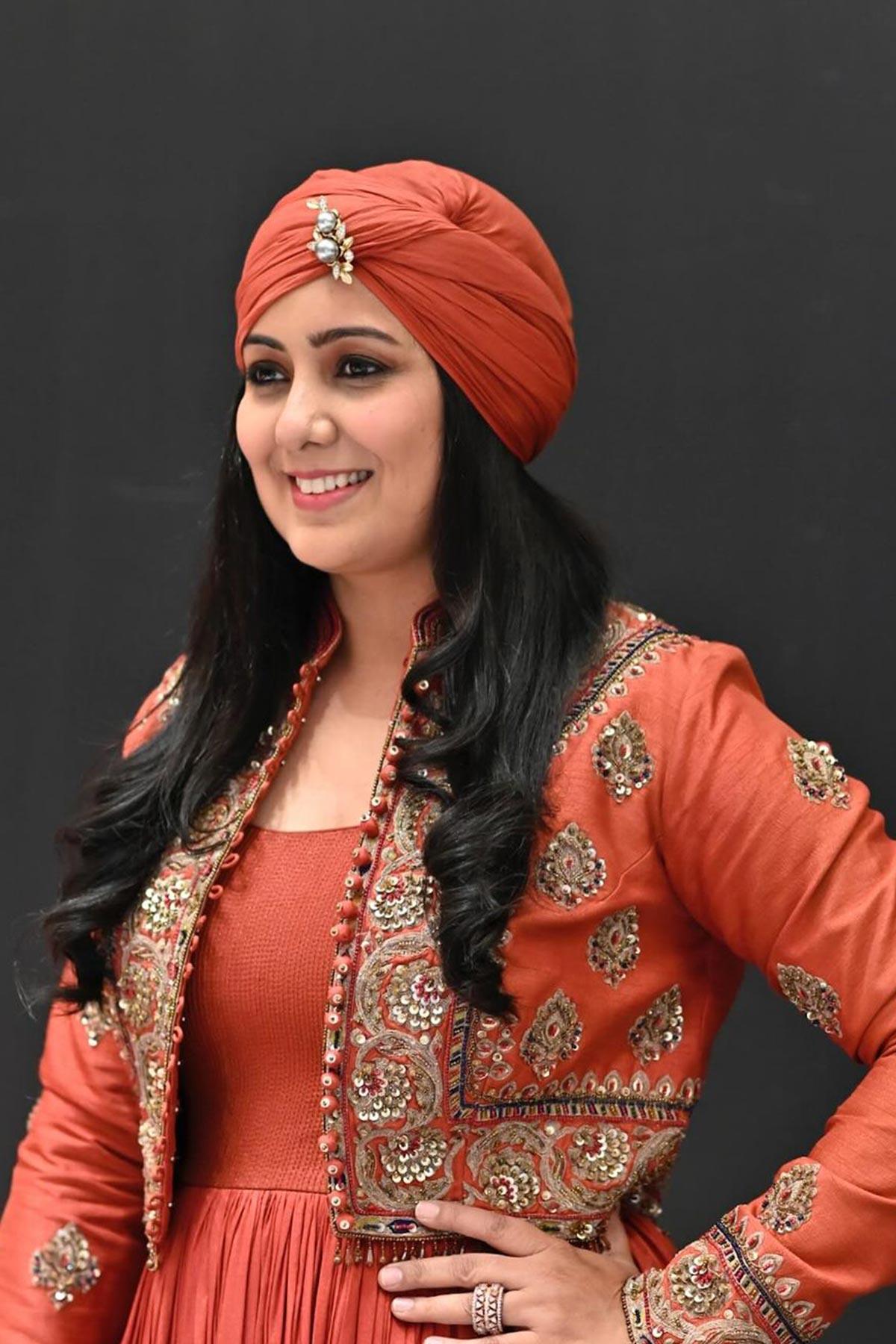 Harshdeep Kaur in Madhavi Brick Red Anarkali With Mughal Embroidery - Studio Bagechaa