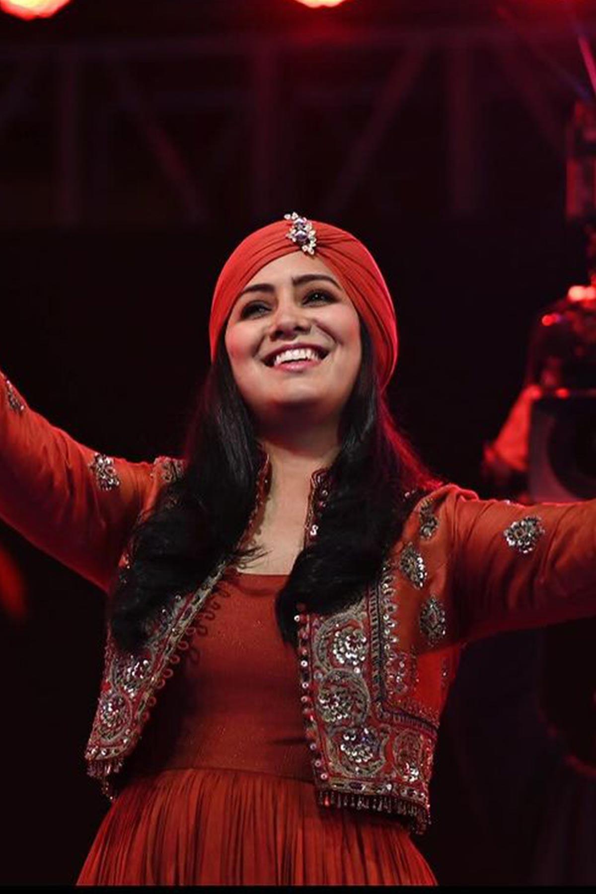 Harshdeep Kaur in Madhavi Brick Red Anarkali With Mughal Embroidery - Studio Bagechaa