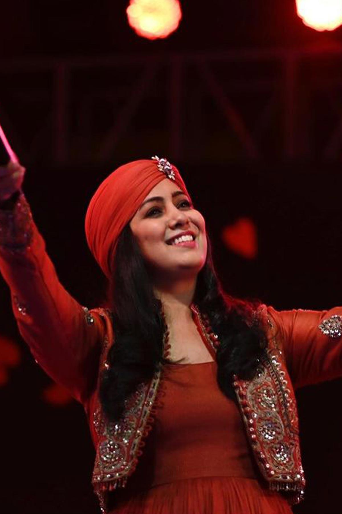 Harshdeep Kaur in Madhavi Brick Red Anarkali With Mughal Embroidery - Studio Bagechaa