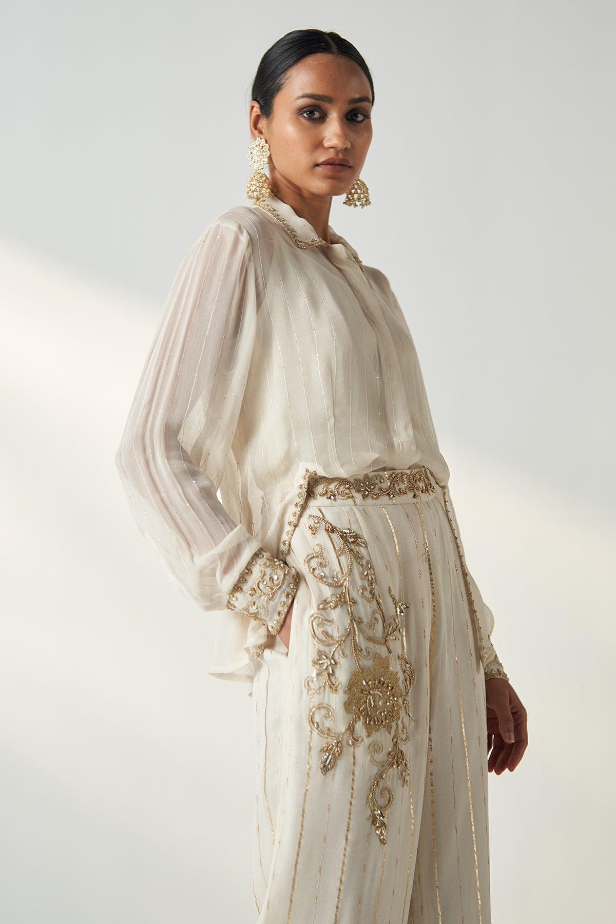 VANI IVORY SHIRT PANT SET - Studio Bagechaa