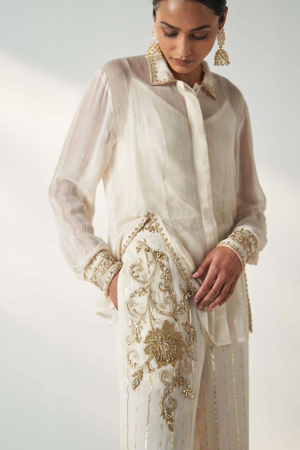 VANI IVORY SHIRT PANT SET - Studio Bagechaa
