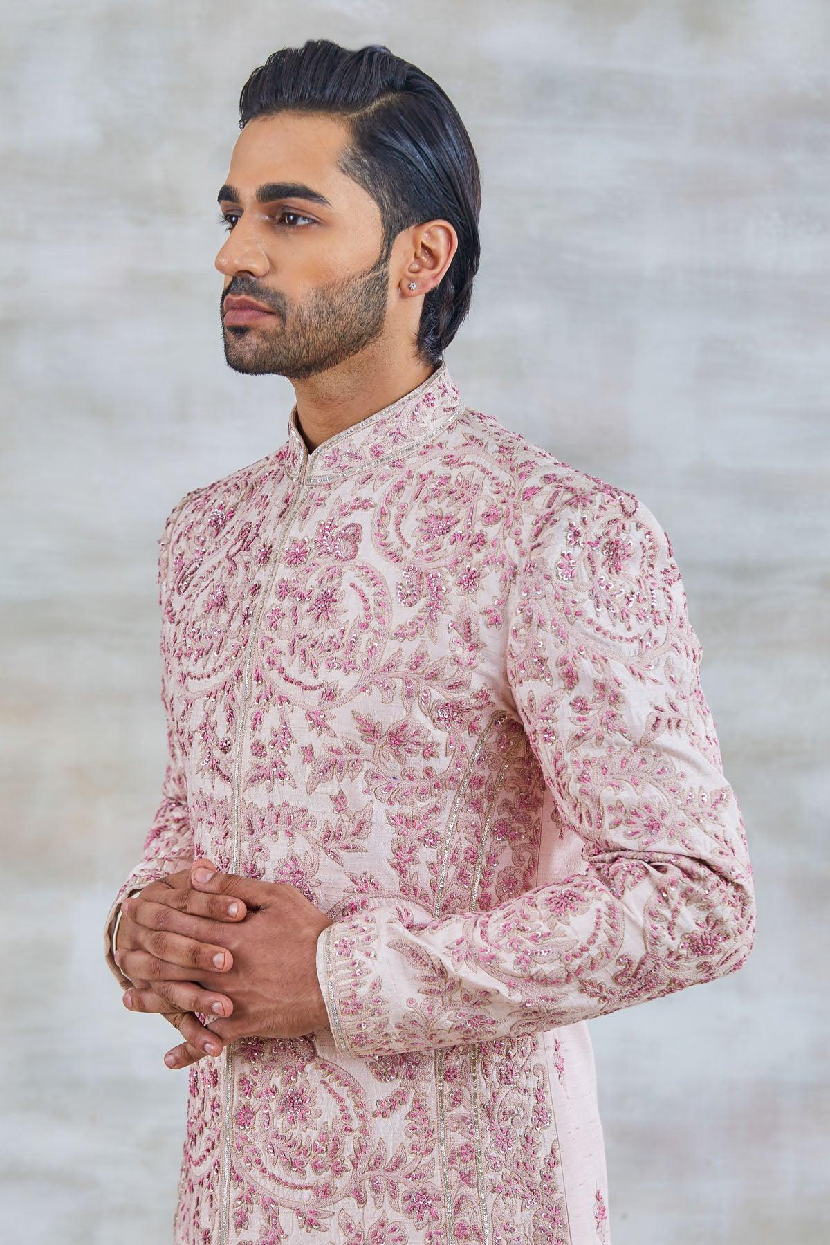 Majestic Pink Sherwani Set - Studio Bagechaa