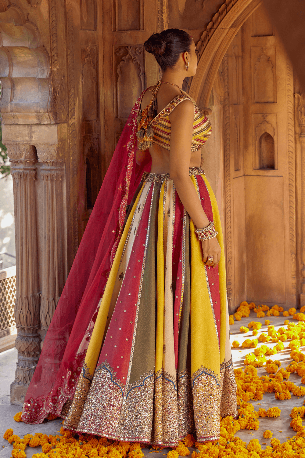 Mangala Vibrant Elegance Bandhani Tissue Lehenga Ensemble - Studio Bagechaa
