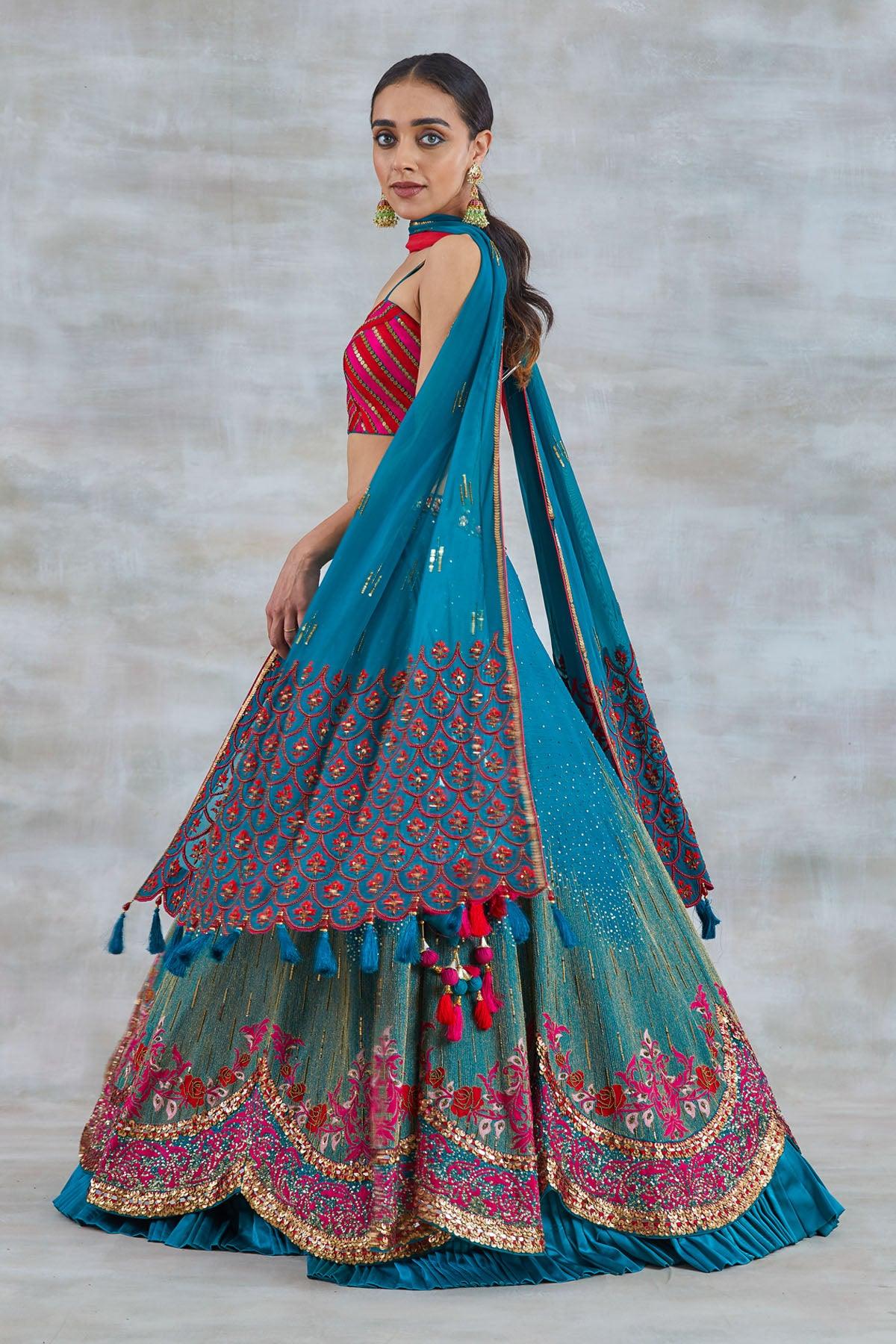 Nargis Silk and Crepe Lehenga - Studio Bagechaa