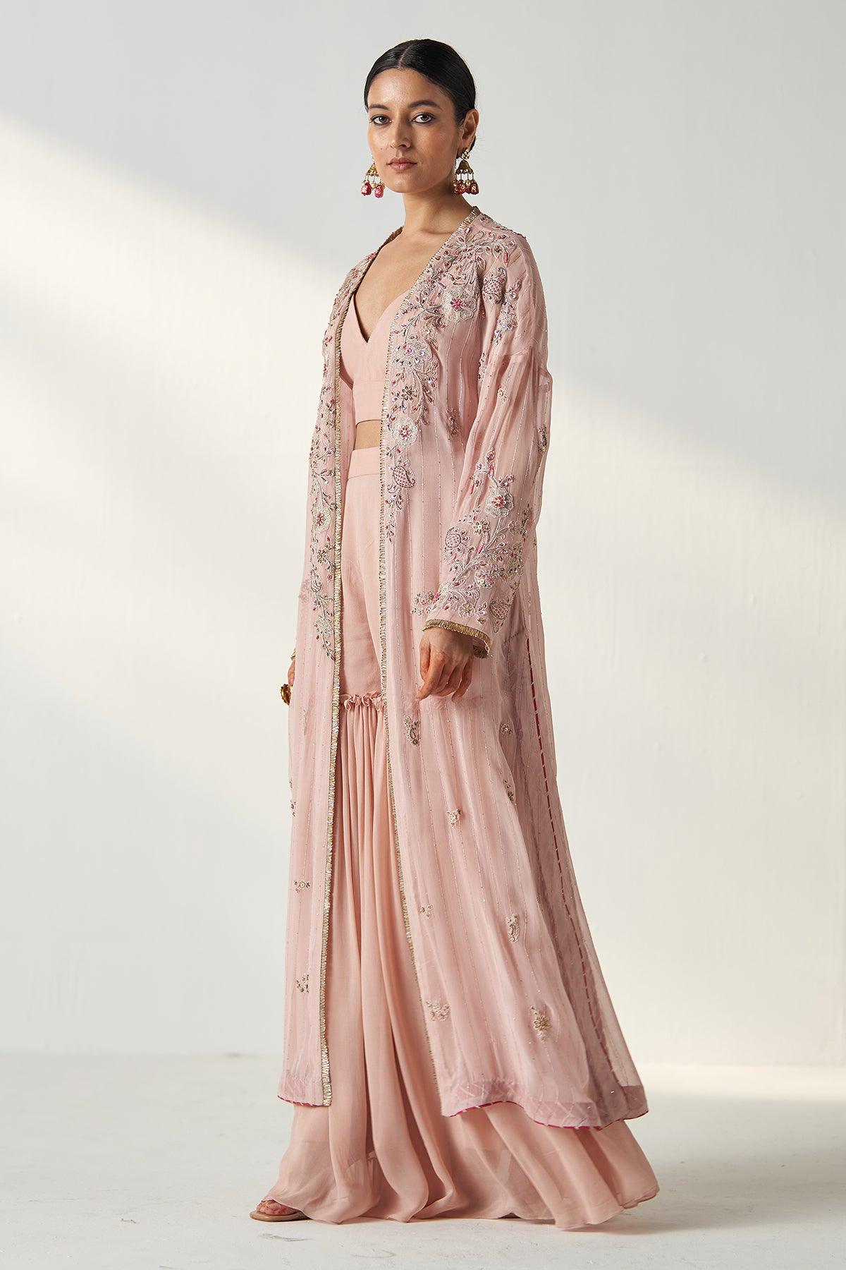 NISHA BLUSH PINK CAPE GHARARA SET - Studio Bagechaa