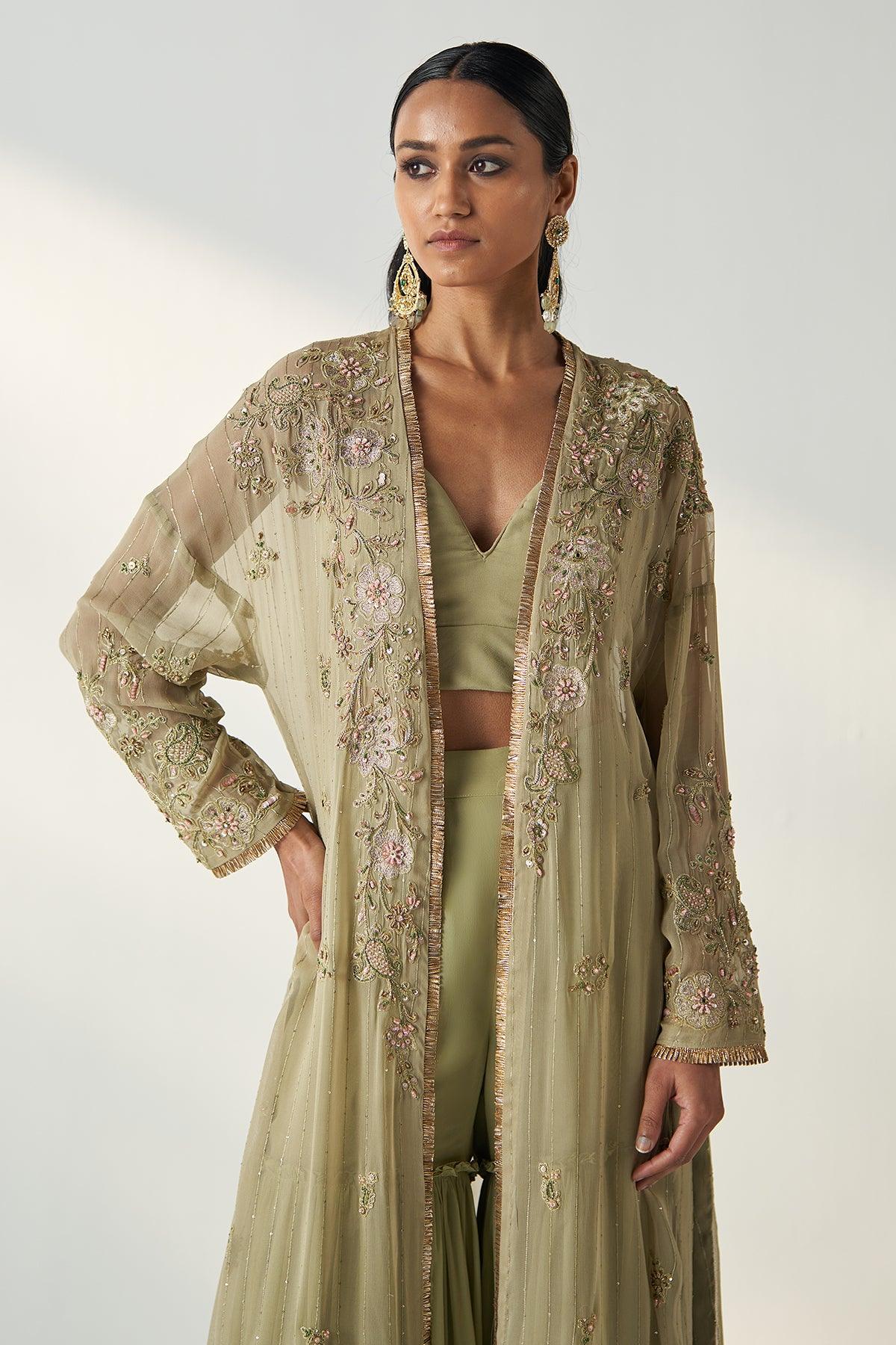 NISHA GREEN CAPE GHARARA SET - Studio Bagechaa