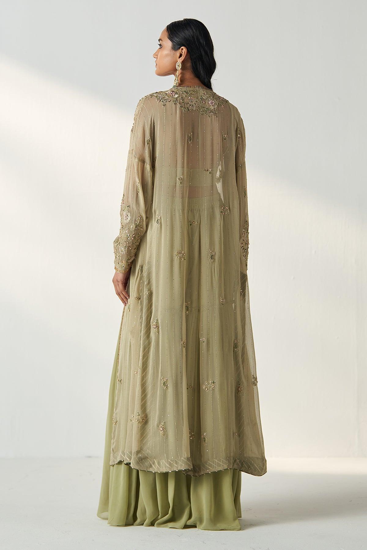 NISHA GREEN CAPE GHARARA SET - Studio Bagechaa