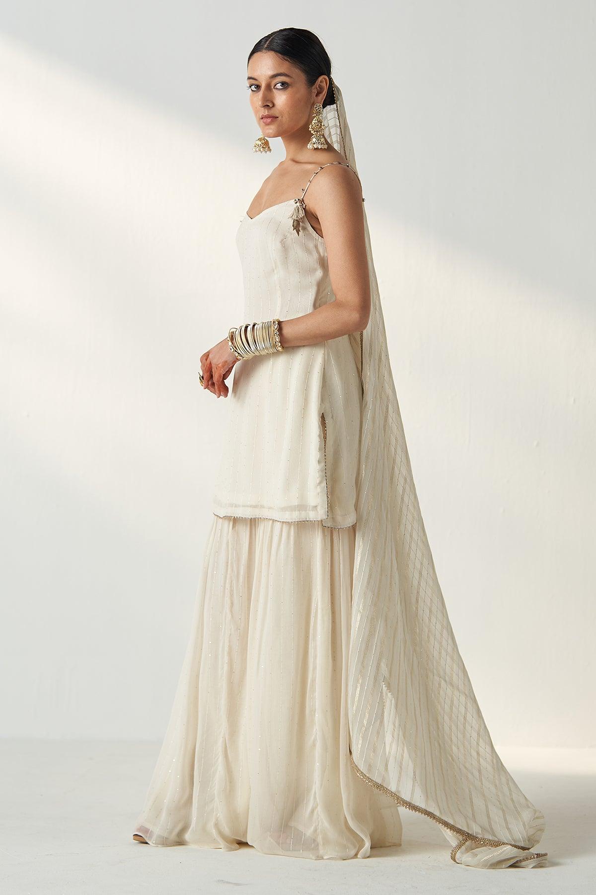 PAKHI IVORY KURTA SHARARA SET - Studio Bagechaa