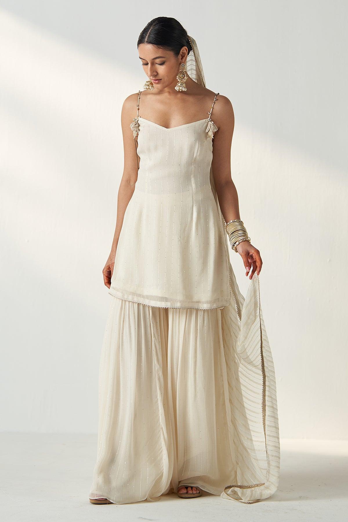 PAKHI IVORY KURTA SHARARA SET - Studio Bagechaa