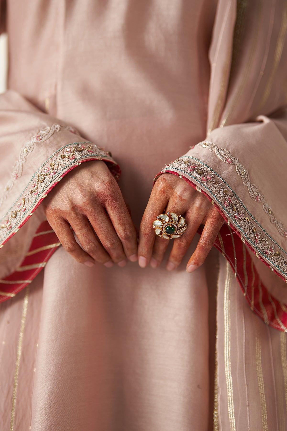 PALAK BLUSH PINK ANARKALI PANT SET - Studio Bagechaa