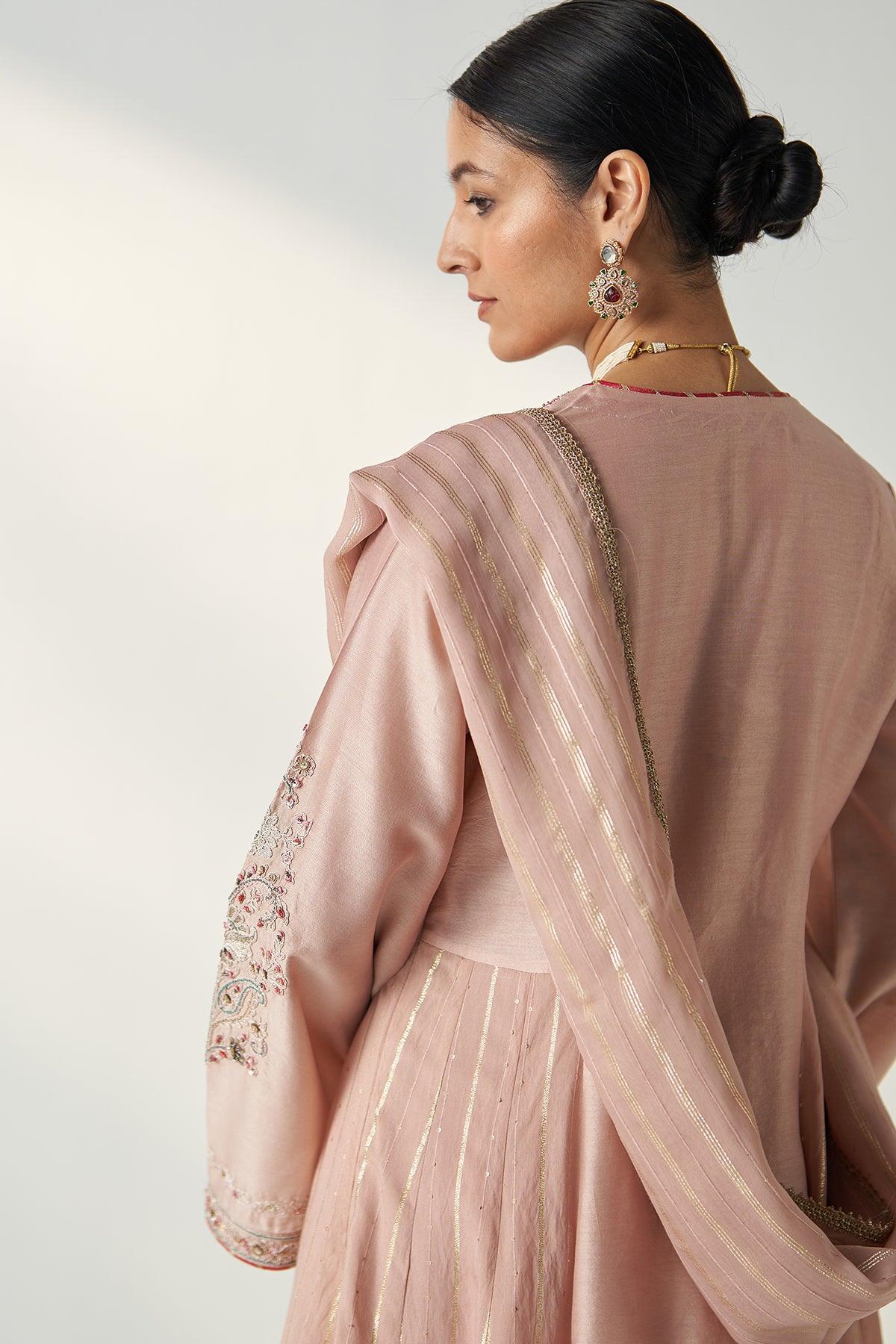 PALAK BLUSH PINK ANARKALI PANT SET - Studio Bagechaa