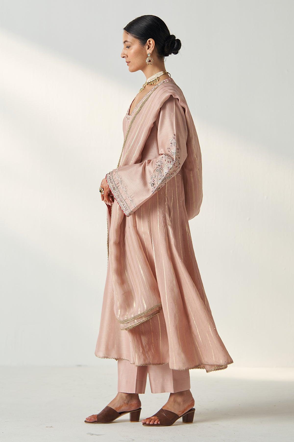 PALAK BLUSH PINK ANARKALI PANT SET - Studio Bagechaa