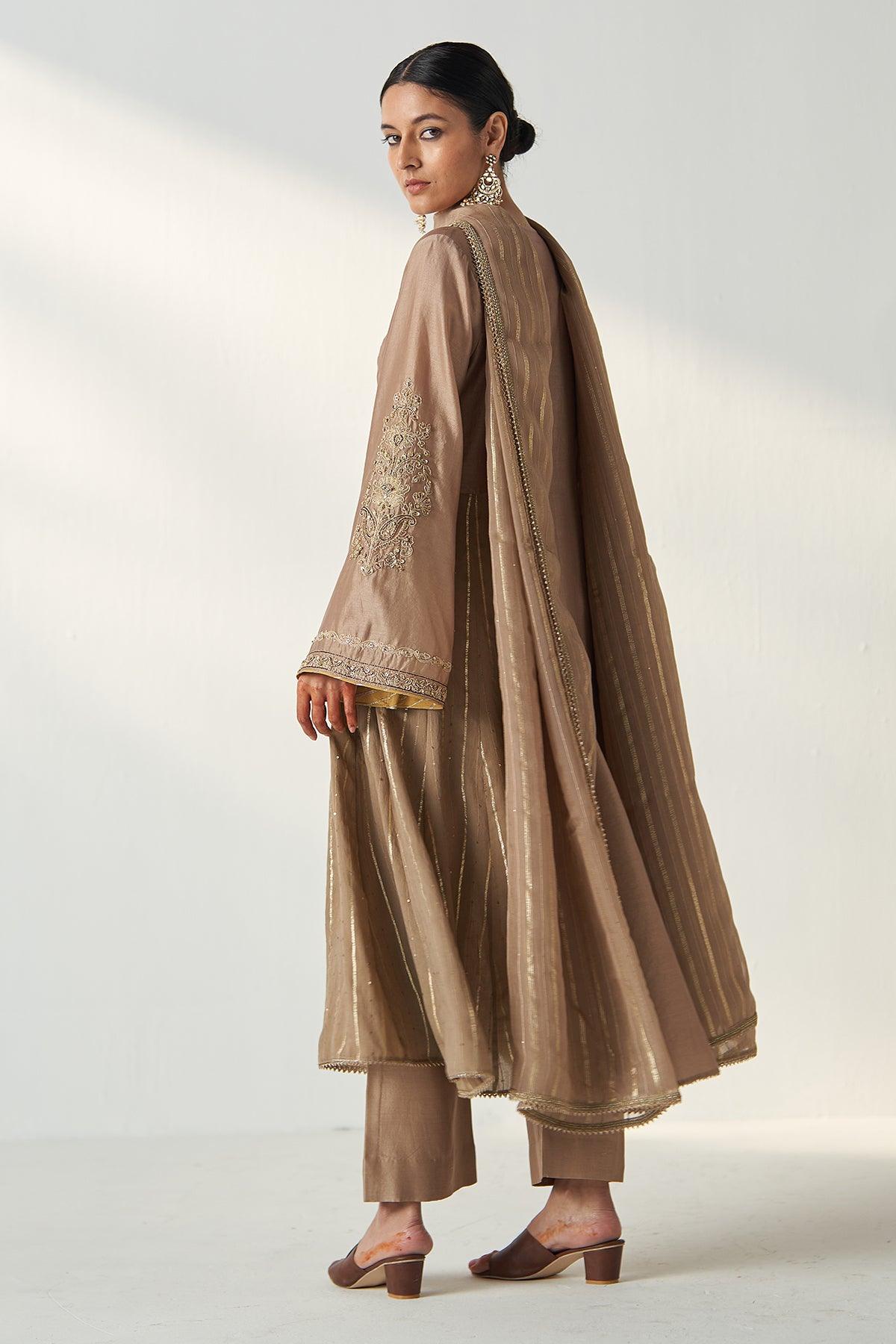 PALAK FAWN ANARKALI PANT SET - Studio Bagechaa