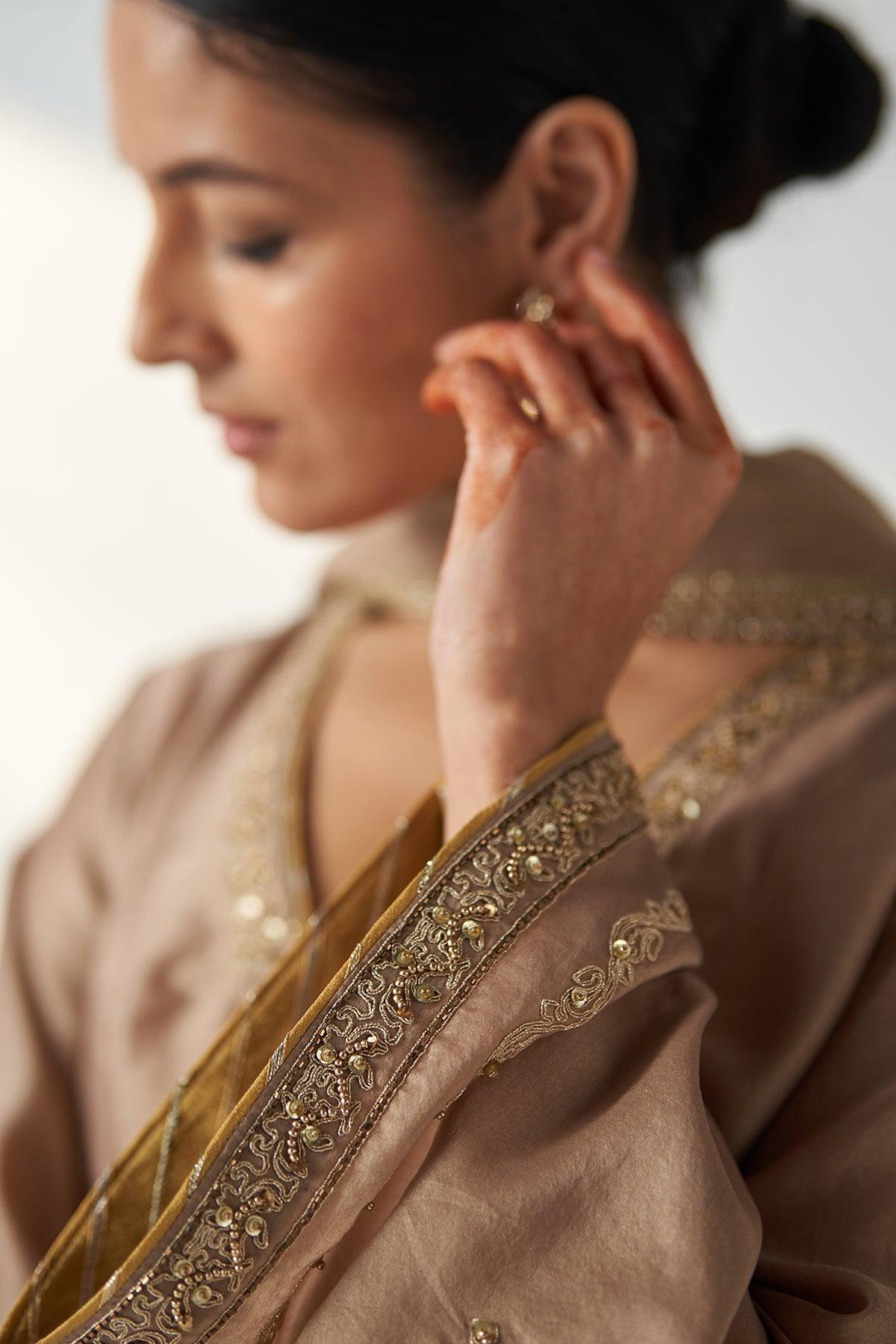 PALAK FAWN ANARKALI PANT SET - Studio Bagechaa
