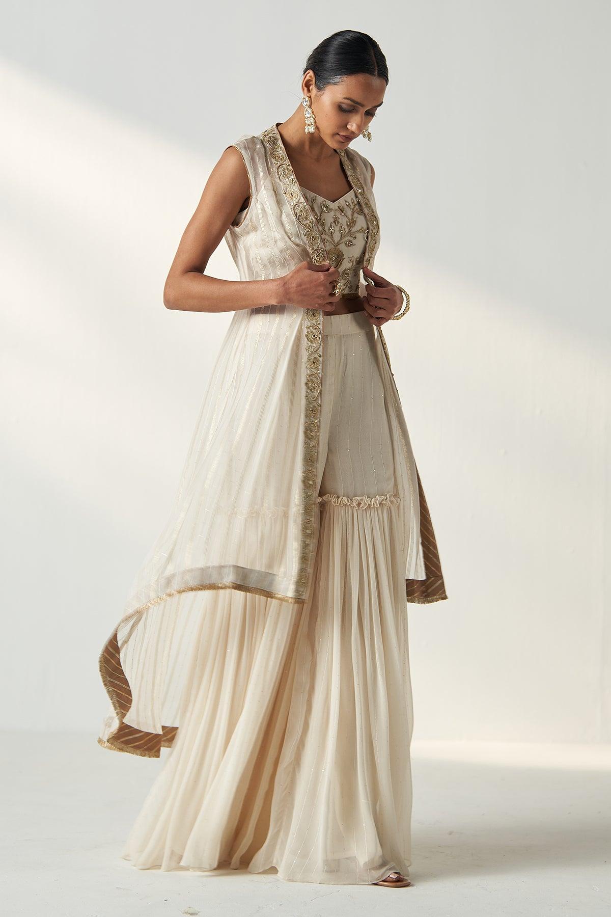 PRISHA IVORY CAPE GHARARA SET - Studio Bagechaa