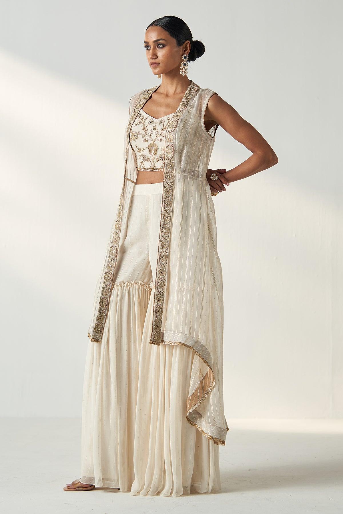 PRISHA IVORY CAPE GHARARA SET - Studio Bagechaa