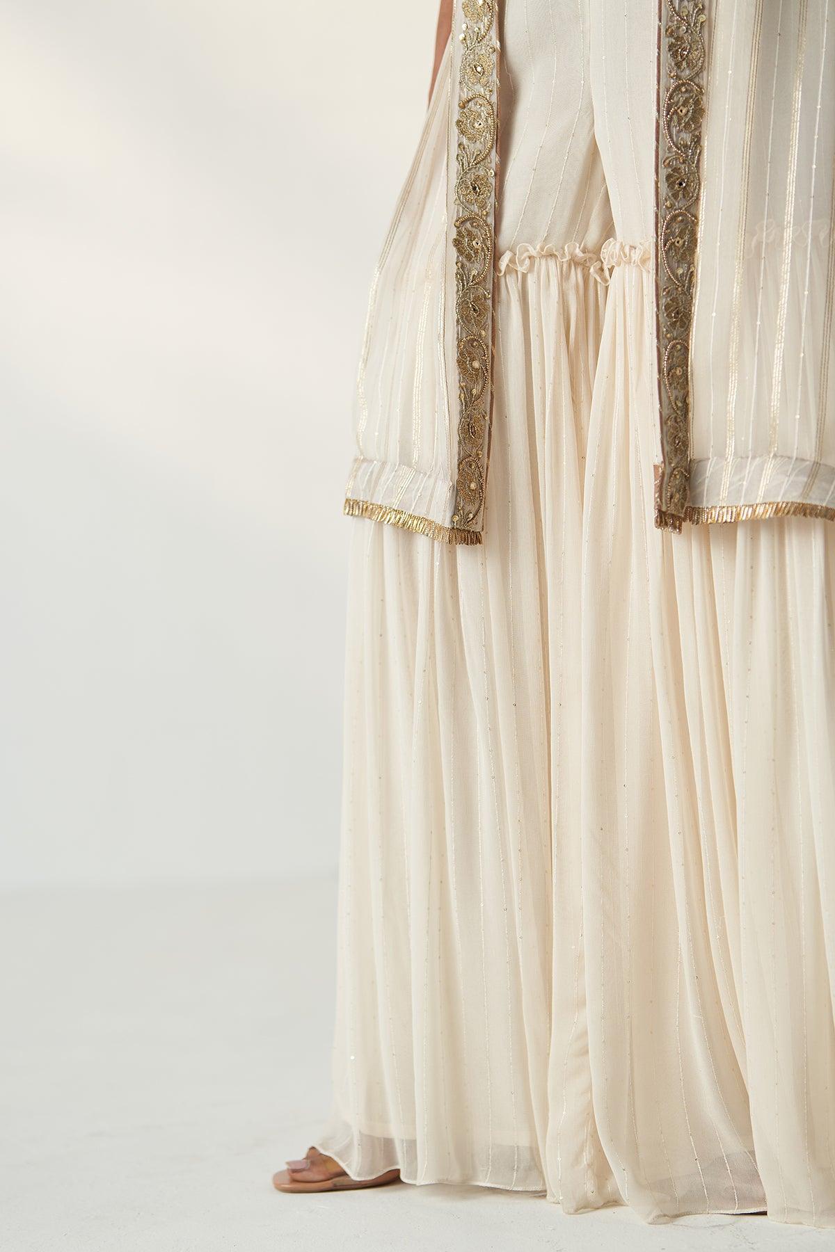 PRISHA IVORY CAPE GHARARA SET - Studio Bagechaa