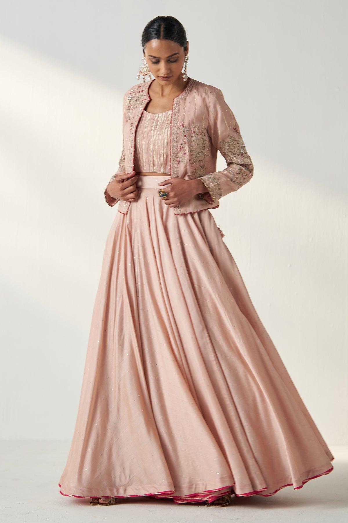 RADHA BLUSH PINK JACKET LEHENGA SET - Studio Bagechaa