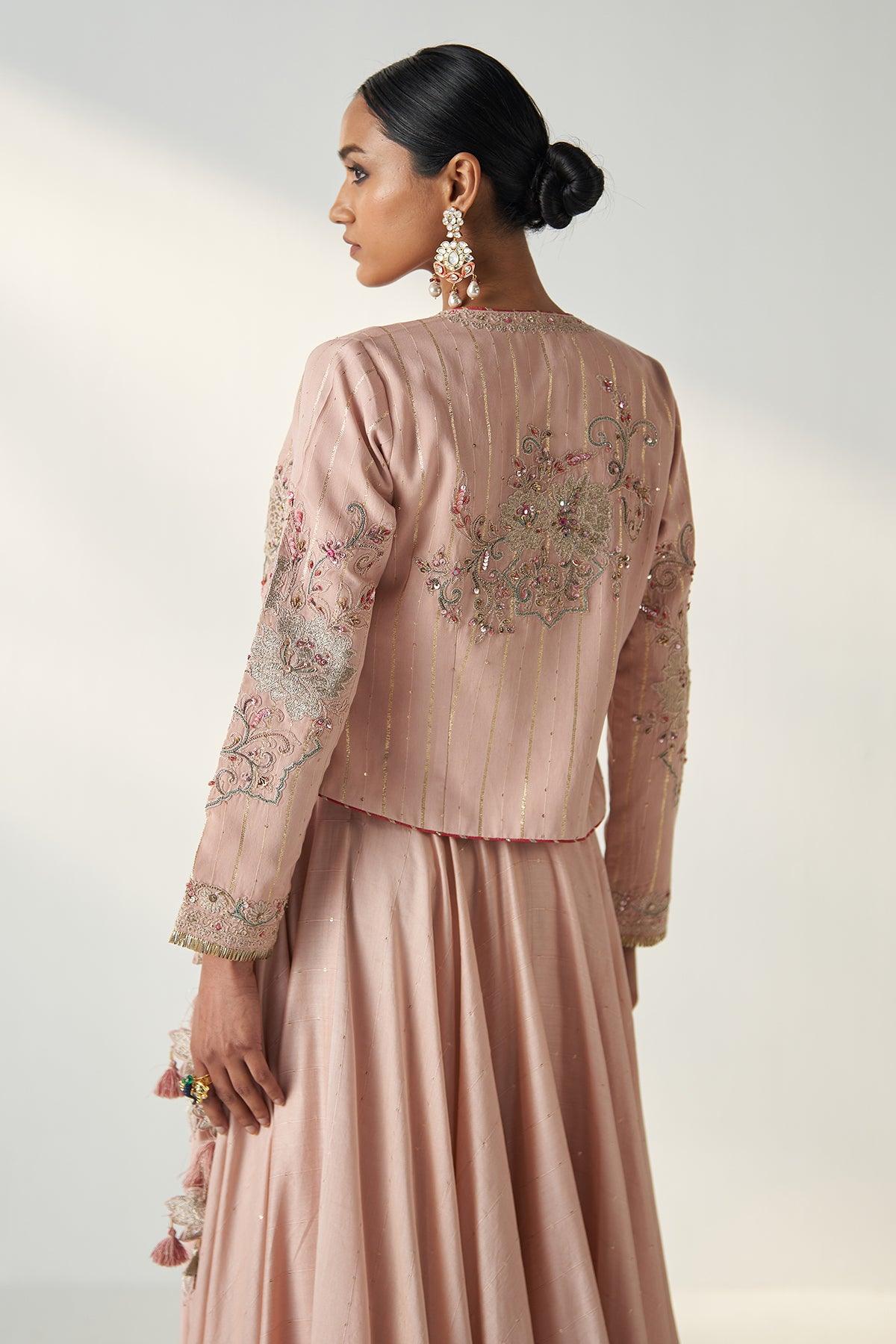 RADHA BLUSH PINK JACKET LEHENGA SET - Studio Bagechaa