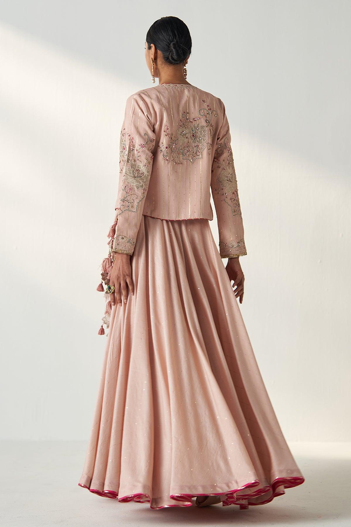 RADHA BLUSH PINK JACKET LEHENGA SET - Studio Bagechaa