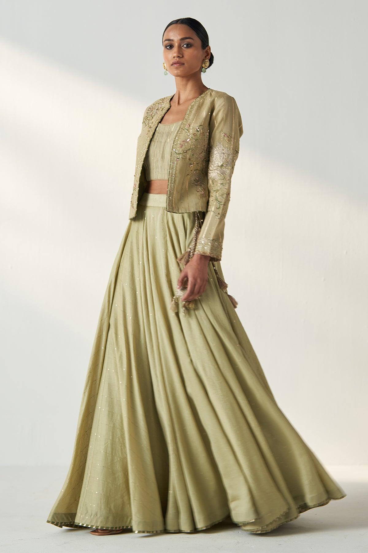RADHA GREEN JACKET LEHENGA SET - Studio Bagechaa