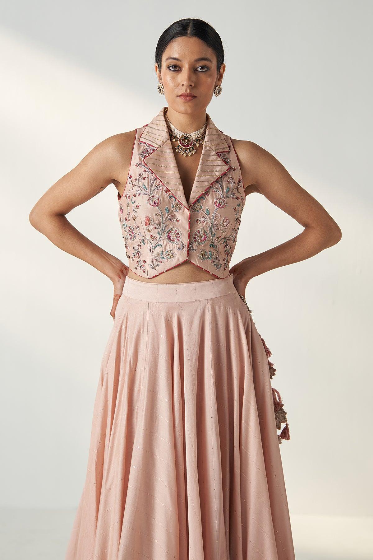 RAJITA BLUSH PINK GILET LEHENGA SET - Studio Bagechaa