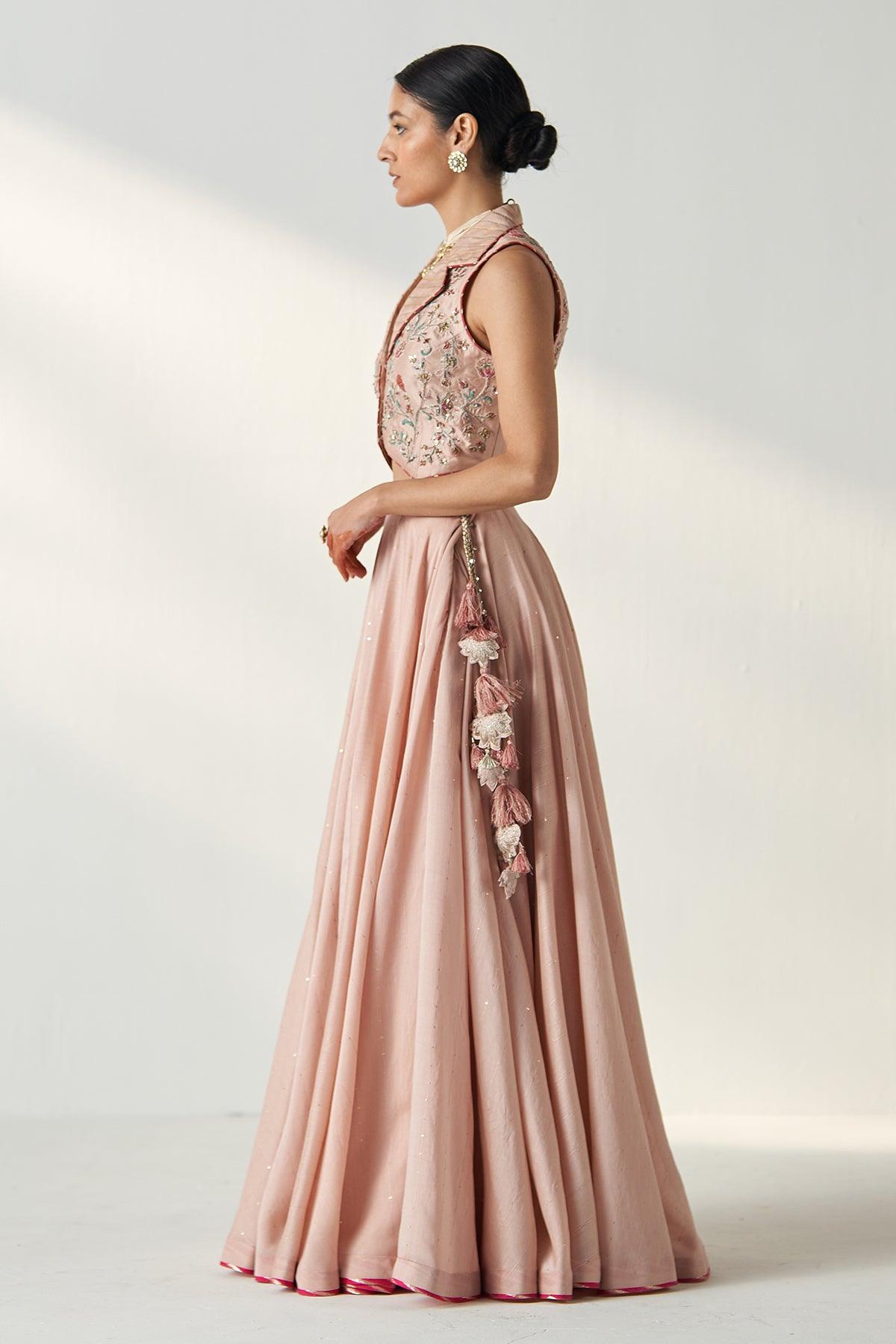 RAJITA BLUSH PINK GILET LEHENGA SET - Studio Bagechaa