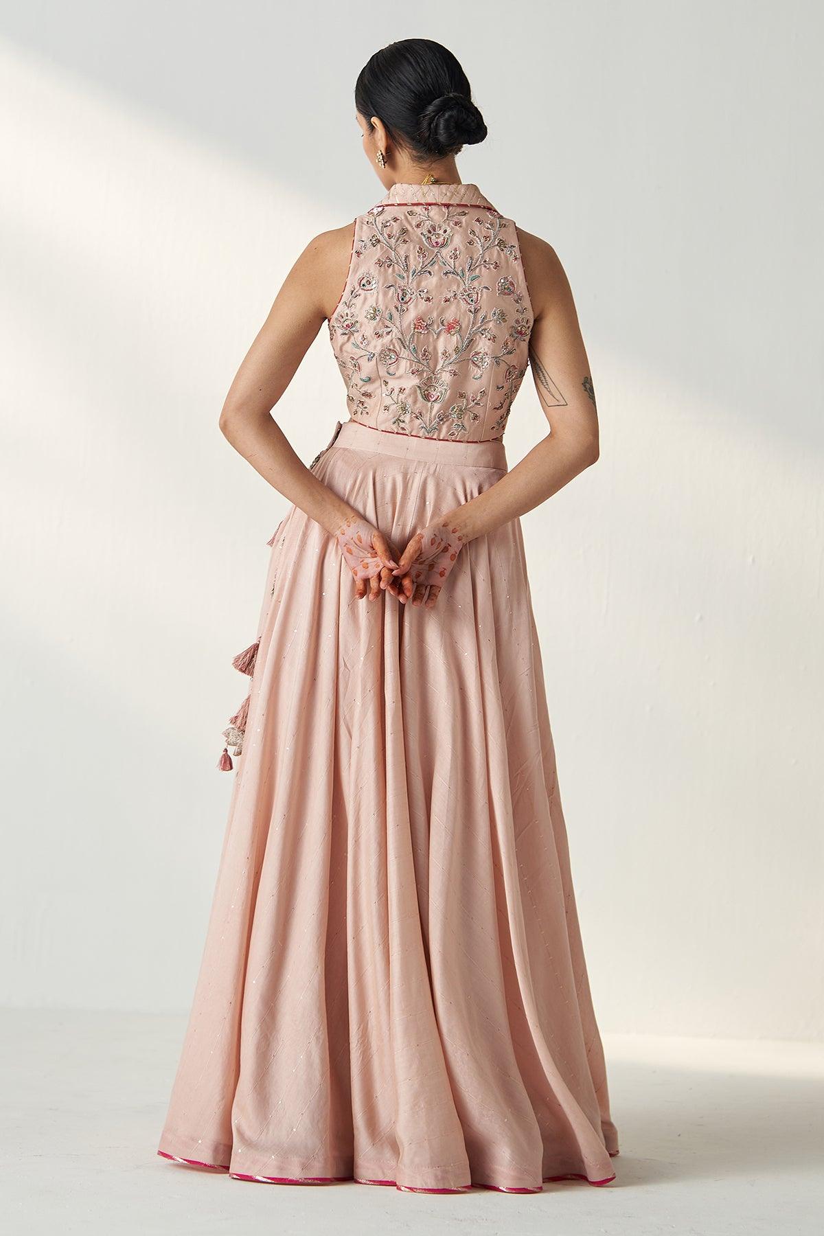 RAJITA BLUSH PINK GILET LEHENGA SET - Studio Bagechaa
